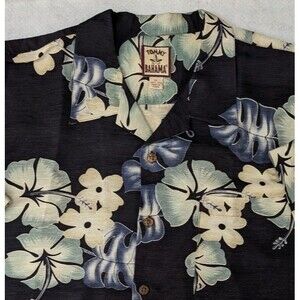 Tommy Bahama Men’s Floral Silk Camp Shirt Size L Black